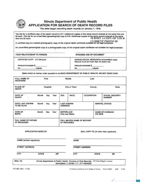Download USA Illinois Department of public health death certificate Photoshop template